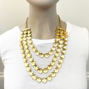 Metallic gold hammered coin disc strand necklace